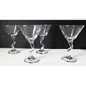 4 Vintage Bravura Swerve Martini Glasses by Libbey Clear Stem Barware